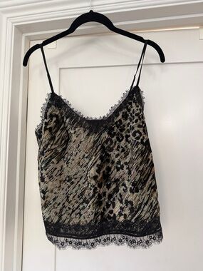 Lace Trim Animal Print Cami - Black & Taupe